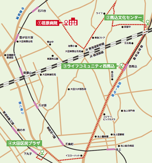 運行区間：荏原病院⇔大田区立馬込文化センター⇔大田区立ライフコミュニティ西馬込⇔大田区民プラザ